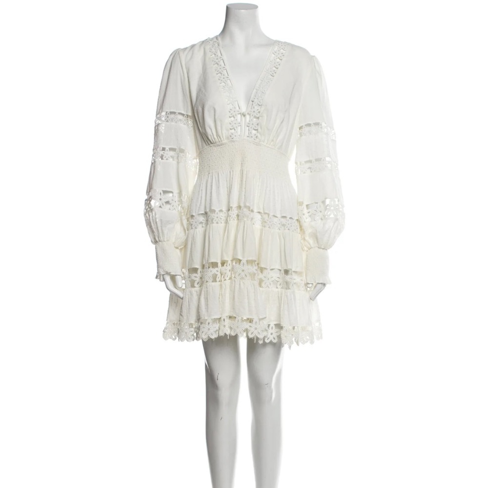 ZIMMERMAN Plunge Neckline Mini Dress color:off white